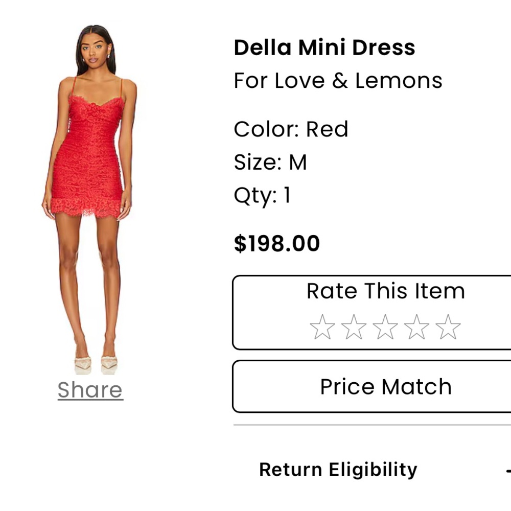 Red lace “For Love and Lemons” dress from revolve